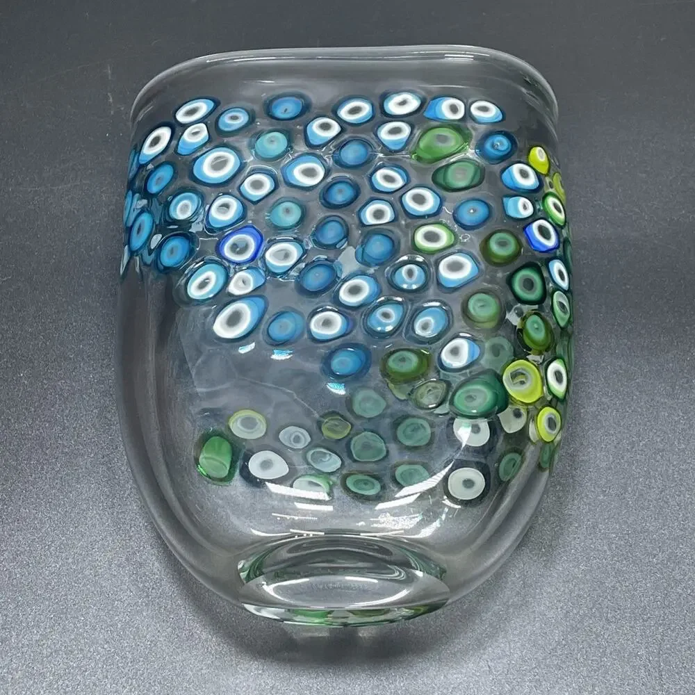 Jeffrey P'an Studio Art Glass Murrine Vase Hand Blown Millefiori Multicolor